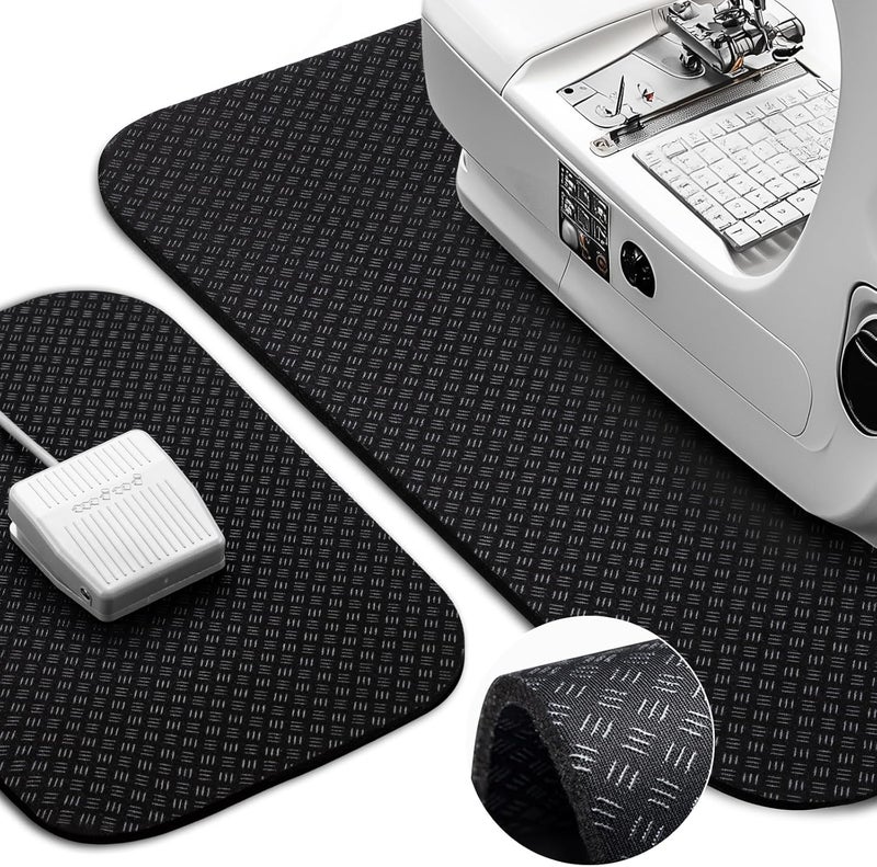 Udefineit Upgrade 2 Sizes Sewing Machine Muffling Mat, Double Sided Non-Slip Pad for Sewing Machine Foot Pedal, Sewing Machine Mat Reduce Vibration & Movement for Quilting Embroidery, 20"x14" & 14"x9" - Black - Image 1